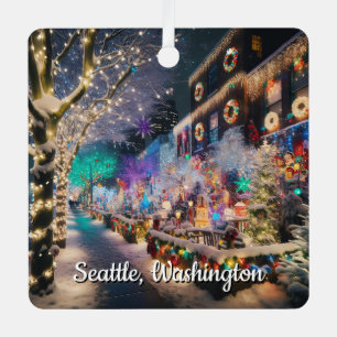 Ornement En Métal Seattle, Washington à l'heure de Noël