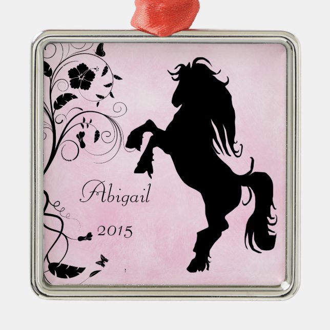 Ornement En Métal Silhouette d'élevage personnalisé Cheval rose noir (Devant)