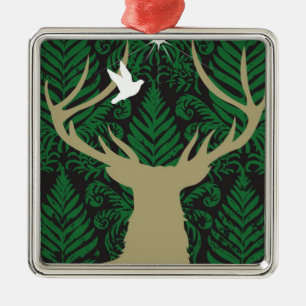 Ornement En Métal Silhouette d'un cerf commun, d'une colombe et
