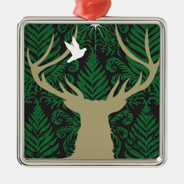 Ornement En Métal Silhouette d'un cerf commun, d'une colombe et (Devant)
