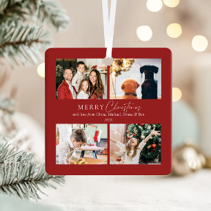 Ornement En Métal Simple Elegant Family 4 Photo Collage Noël