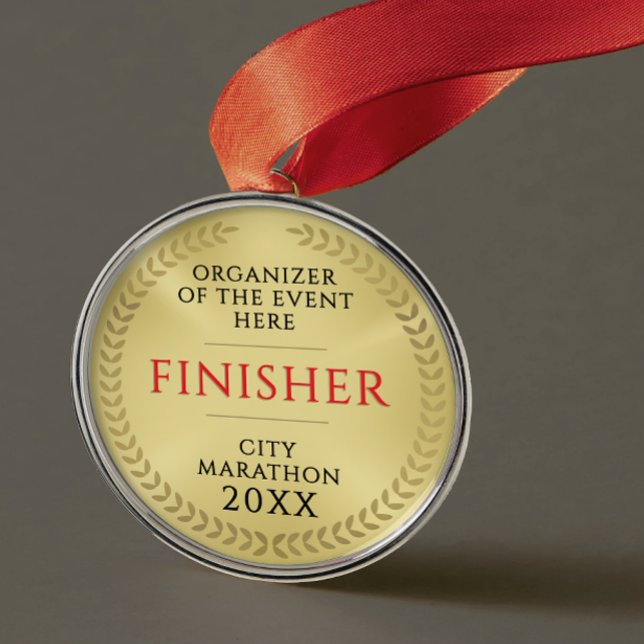 Ornement En Métal Simple Gold And Red Race Finish Recognition Medal (Créateur téléchargé)