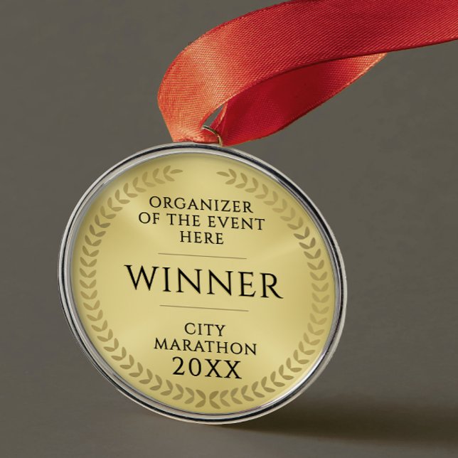 Ornement En Métal Simple Gold Black Recognition Gala  Award Medal (Créateur téléchargé)