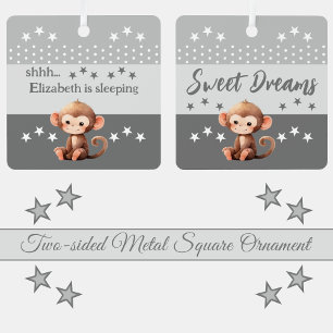 Ornement En Métal Singe mignon shhh ajouter nom dormir gris