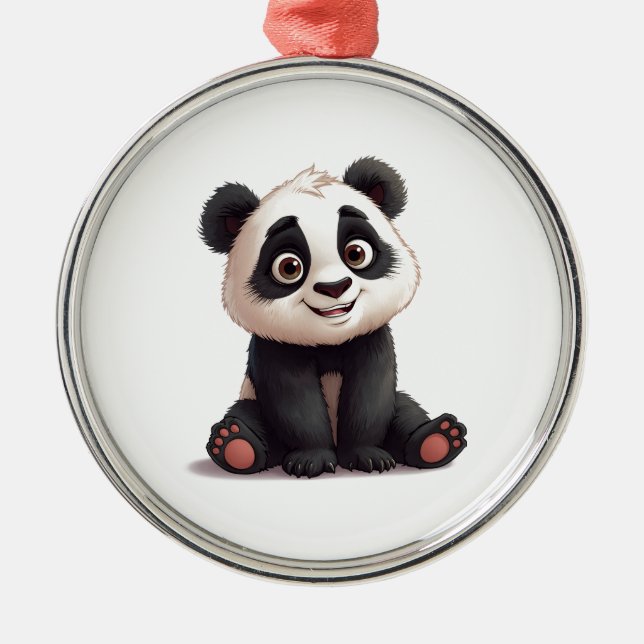 Ornement En Métal Sitting Panda Bear Cartoon Illustration Artwork (Devant)