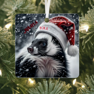 Ornement En Métal Skunk à Santa Hat