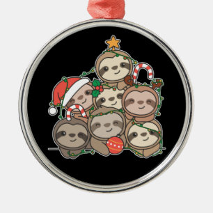 Ornement En Métal Sloth Christmas Tree Funny Animal Noël Cerami