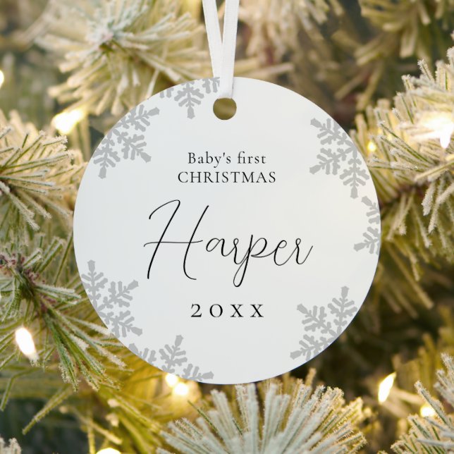 Ornement En Métal Snowflakes Baby's First Christmas Script Name (Insitu)