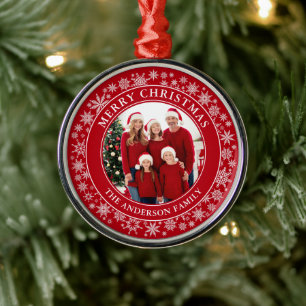 Ornement En Métal Snowflakes moderne Photo Joyeux Noël Rouge