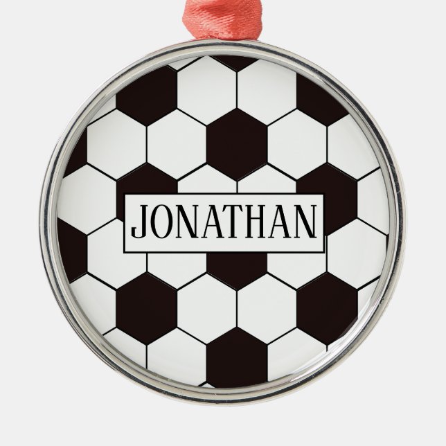 Ornement En Métal Soccer | motif de football personnalisable | Nom p (Devant)
