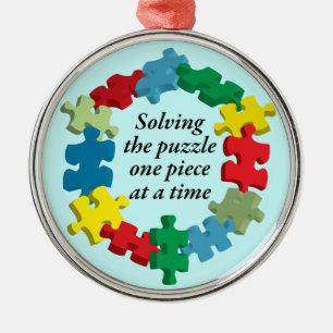 Ornement En Métal Solution de l'ornement bleu de puzzle…