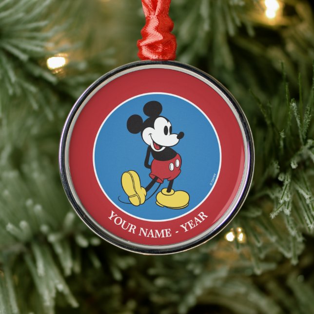 Ornement En Métal Souris classique Mickey | Ajouter Votre Nom (Arbre)