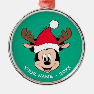 Ornement En Métal Souris Mickey Oreilles de renne et chapeau de Pè