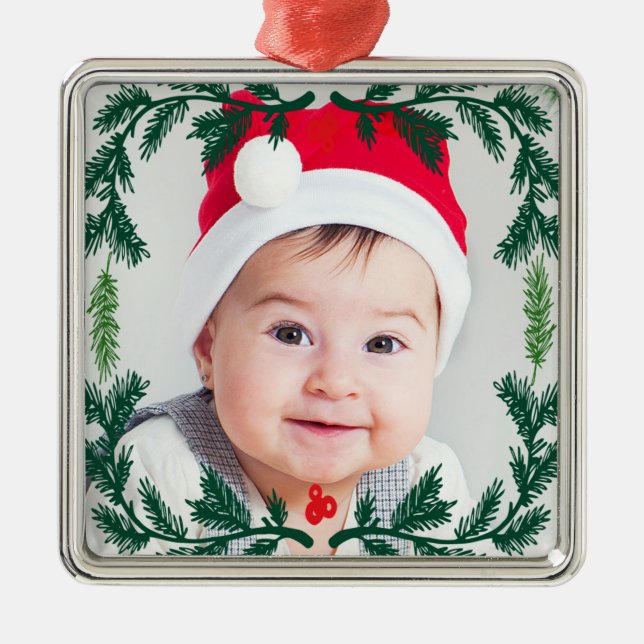 Ornement En Métal Souvenir d'ornement de photo encadré par guirlande (Devant)
