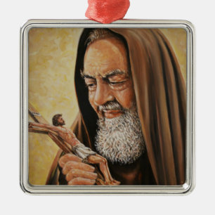 Ornement En Métal St Aumônier Pio avec le crucifix