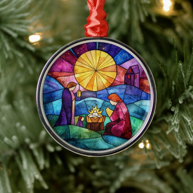 Ornement En Métal Stained Glass Nativity Scene Christmas Ornament (Arbre)
