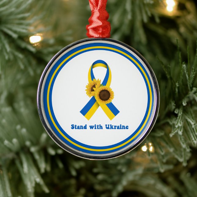 Ornement En Métal Stand With Ukraine Support Ribbon (Arbre)