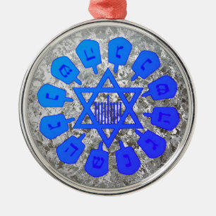 Ornement En Métal Star Bleue Et Argent De David Hanoukka
