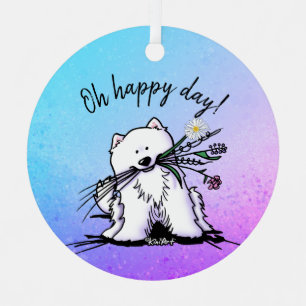 Ornement En Métal Sticker KiniArt Samoyed Classic Round