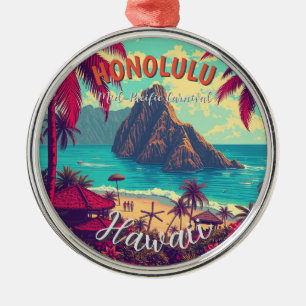 Ornement En Métal Style vintage Hawaiian Travel Honolulu Mid-Pacific