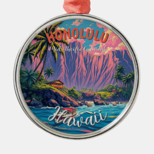 Ornement En Métal Style vintage Hawaiian Travel Honolulu Mid-Pacific