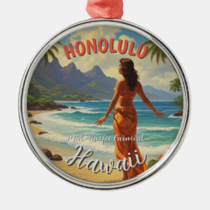 Ornement En Métal Style vintage Hawaiian Travel Honolulu Mid-Pacific