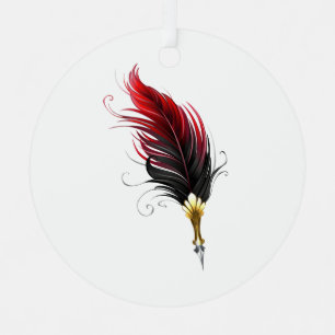 Ornement En Métal Stylo rouge en plumes avec nib or