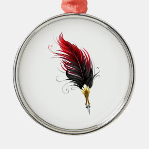 Ornement En Métal Stylo rouge en plumes avec nib or
