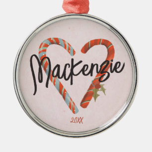 Ornement En Métal Sucre de canne personnalisé Nom du coeur Noël