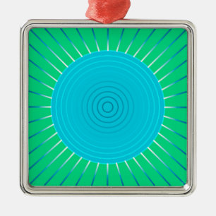 Ornement En Métal Sunburst géométrique moderne - bleu et vert Jade