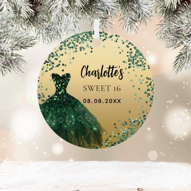 Ornement En Métal Sweet 16 robe en or vert émeraude (Créateur téléchargé)