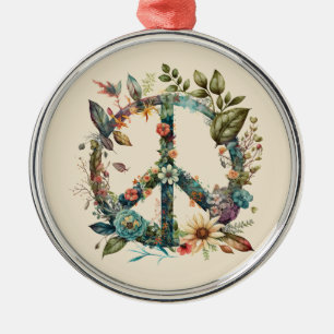 Ornement En Métal Symbole de Paix Teint Coloré Style Hippie