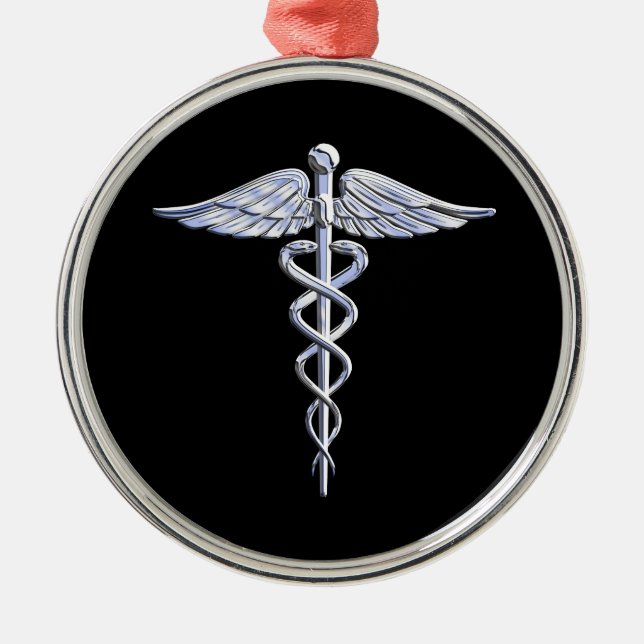 Ornement En Métal Symbole Médicale Caduceus sur le noir (Devant)