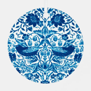 Ornement En Métal Tapisserie Art Nouveau Oiseau et Fleur, Bleu & Bla