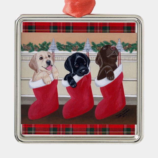 Ornement En Métal Tartan, chiots de Noël Labrador (Devant)