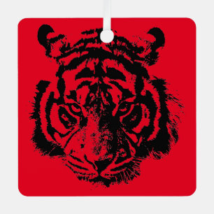 Ornement En Métal Tiger Pop Art Rouge Bleu Noir
