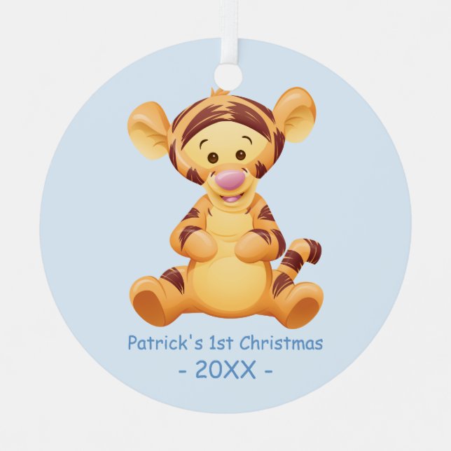 Ornement En Métal Tigger | Premier Noël du bébé Ajoutez votre nom (Recto)