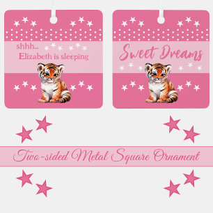 Ornement En Métal Tigre mignon shh ajouter nom dormant rose