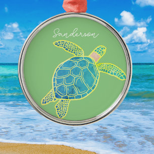 Ornement En Métal Tortue marine marine bleu jaune vert