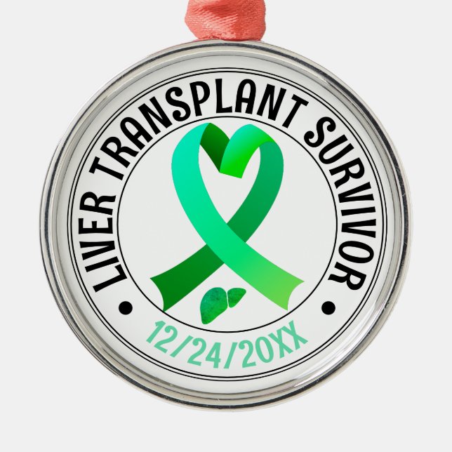 Ornement En Métal Transplant de foie Survivant Ribbon vert personnal (Devant)