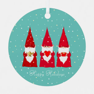Ornement En Métal Trois Gnomes de Noël en Turquoise