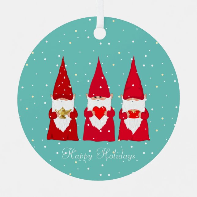 Ornement En Métal Trois Gnomes de Noël en Turquoise (Recto)
