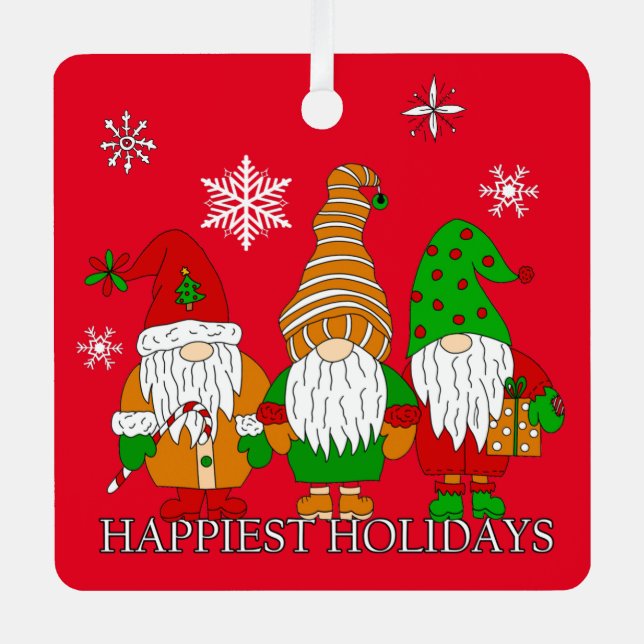 Ornement En Métal Trois mignons Gnomes de Noël Fêtes Personnalisées (Recto)