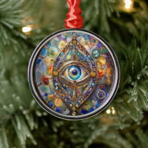 Ornement En Métal Troisième œil sur verre et bronze
