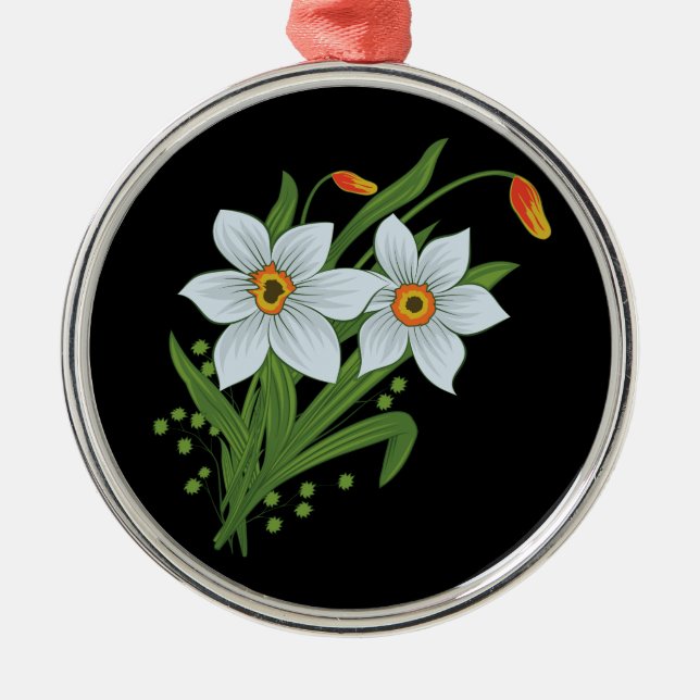 Ornement En Métal Tulipes et jonquilles Fleurs Arrière - plan noir (Devant)