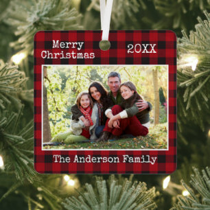Ornement En Métal Type Texte Joyeux Noël Famille Photo Plaid