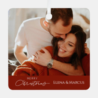 Ornement En Métal Une photo Couple nom Merry Christimas Tree