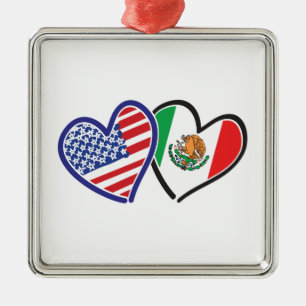 Ornement En Métal USA Mexico Heart Flags