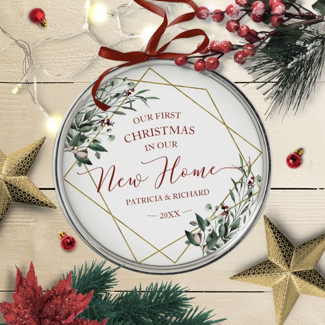 Ornement En Métal Verdure Notre Premier Noël Dans Notre Nouvelle Mai (Créateur téléchargé)