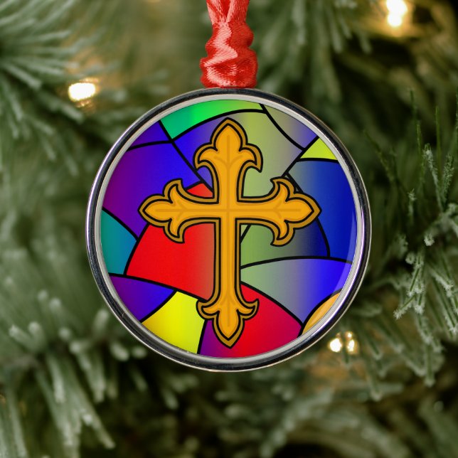 Ornement En Métal Verre et croix de Noël (Arbre)